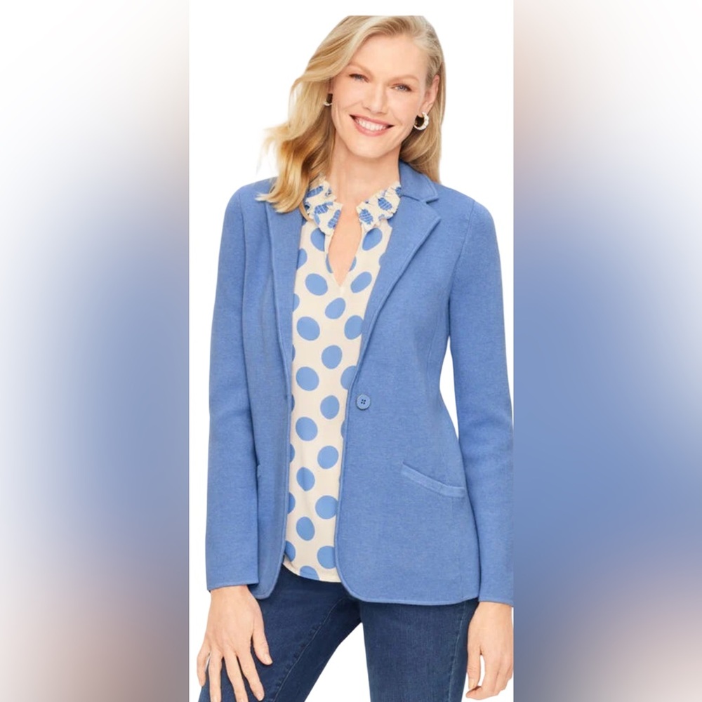Talbots Light Blue Notched Collar Women's Sweater Blazer Size 1X